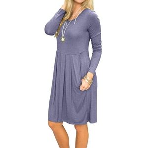 Long Sleeve Pocket Pleated T-shirt Dress
